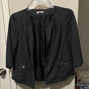 Roz & Ali Dark Gray Blazer with Zipper Accents